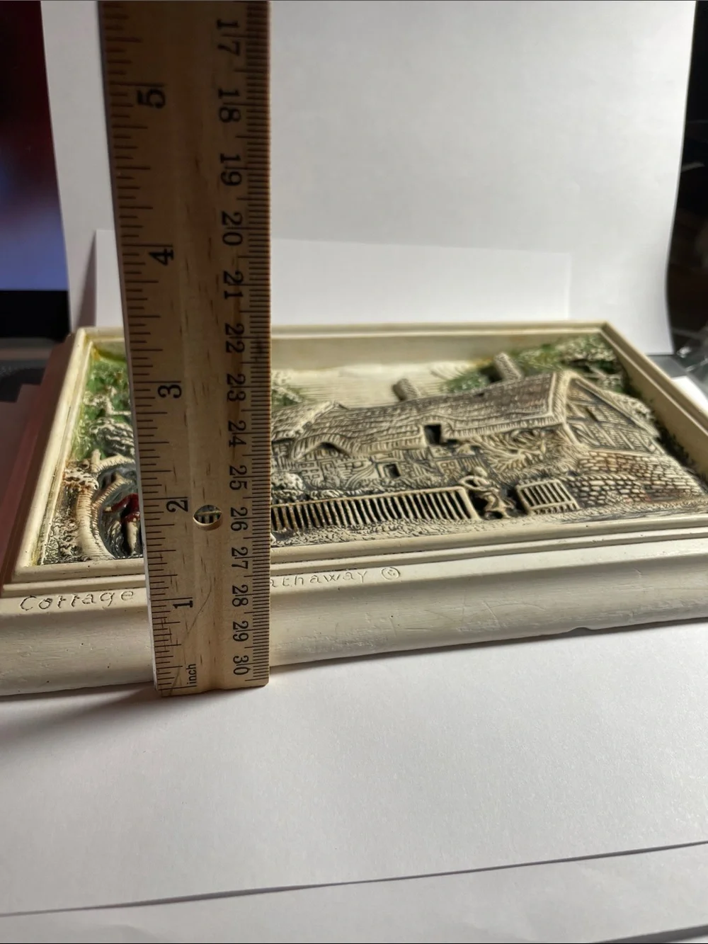 Cottage Scene Relief Wall Plaque in Cream and Green